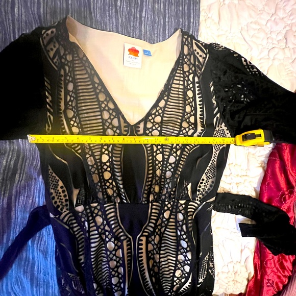 Farm Rio Anthropologie Medium Devore Fringed Maxi Dress Crochet Lace Black - Picture 15 of 15